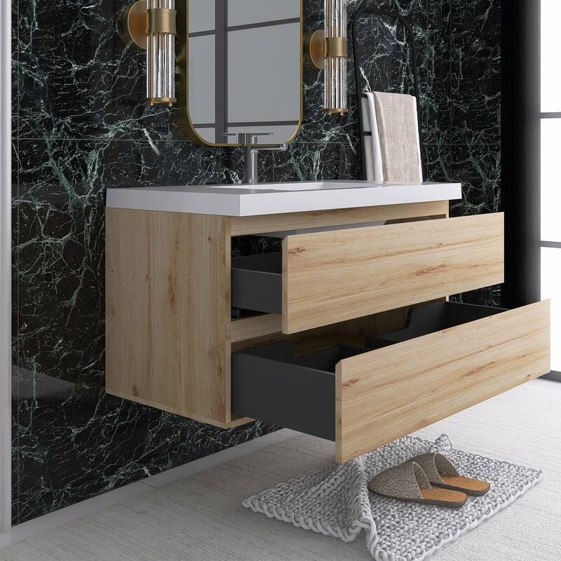 Floating Bathroom Vanity with Integrated Resin Top