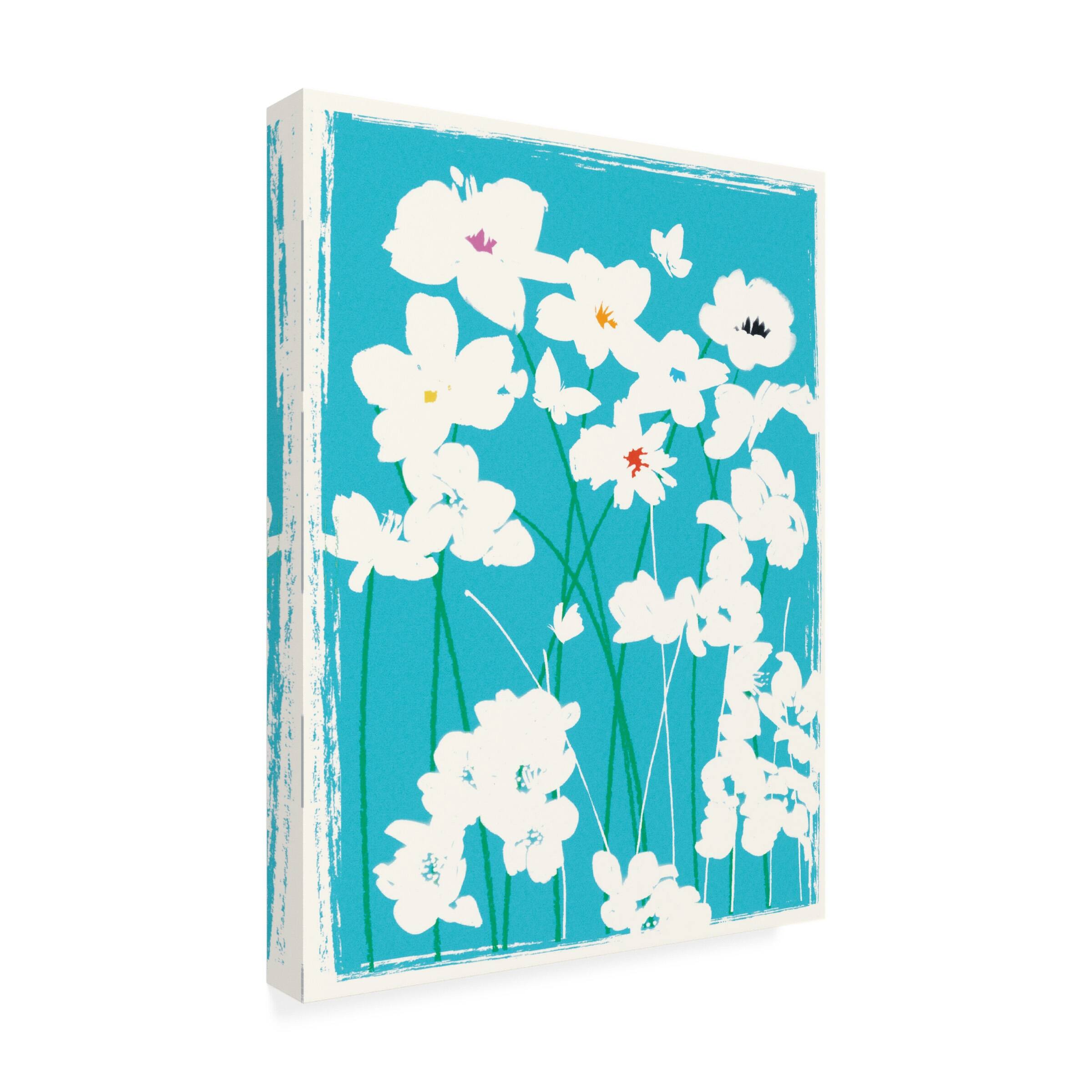 Jenny Frean 'Turquoise Flowers' Canvas Art - Bed Bath & Beyond - 39535071