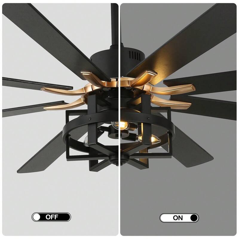 Cusp Barn 65in. Industrial Large Caged Ceiling Fan with Light, Quiet DC Motor 6-speed Reversible 8-Blade Ceiling Fan for Bedroom