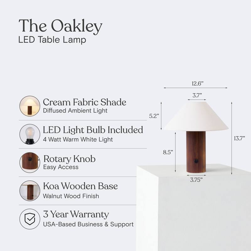 Brightech Oakley LED Walnut Brown Wood Midcentury Dimmable Bedside Nightstand Desk Lamp