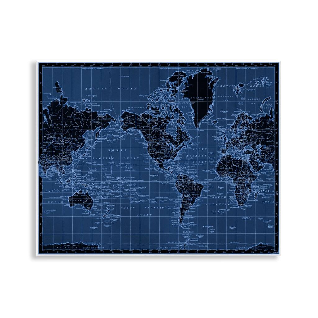 Stupell Blue Toned World Map Wall Plaque Art Design By Phillipa Katz