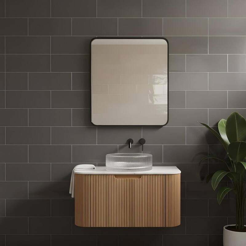 Floating Bathroom Vanity with Transparent Round Glass Basin