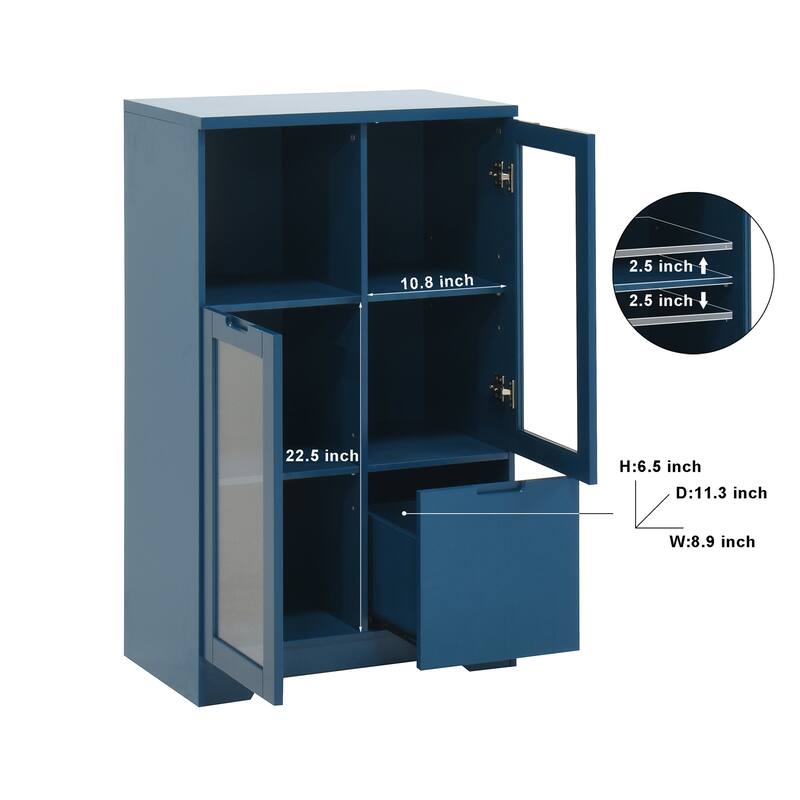 Wooden Floor Cabinet with 2 Glass Doors