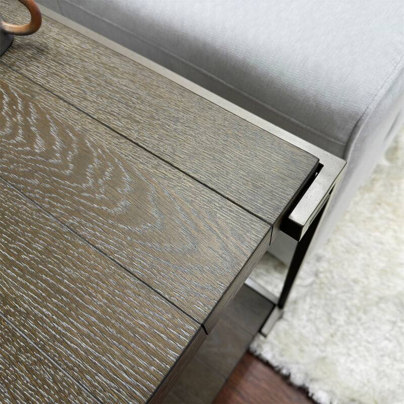 Wood Side Table with Metal Frame and Shelf