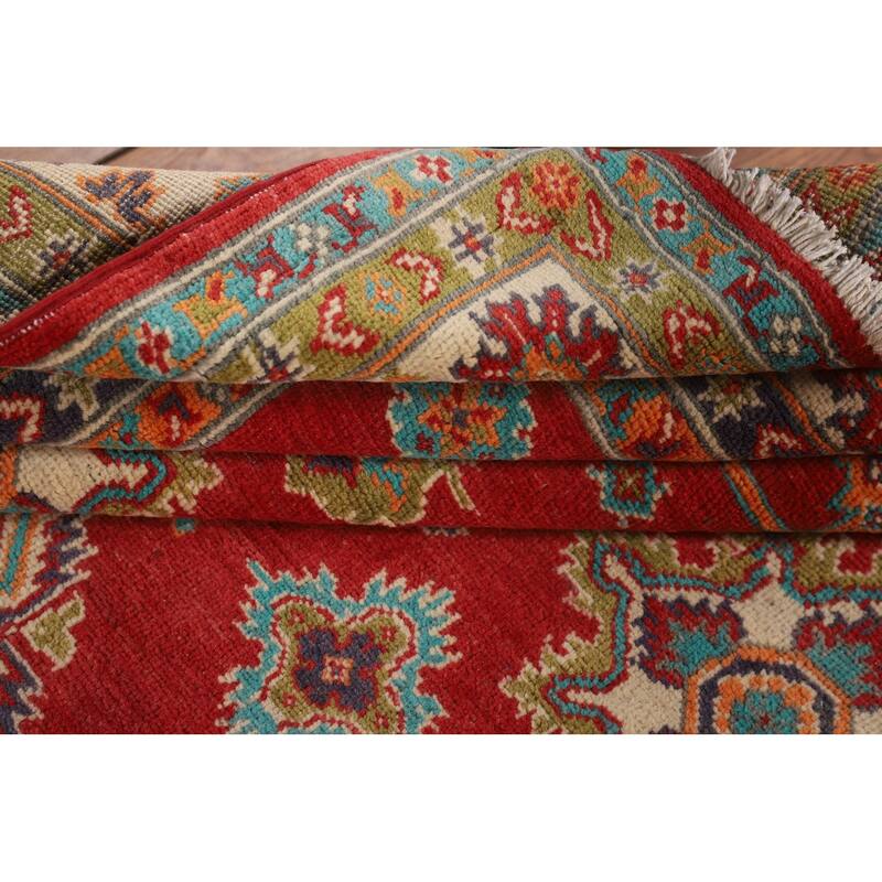 Red Geometric Kazak Area Rug Handmade Traditional Wool Carpet - 5'6" x 7'9"