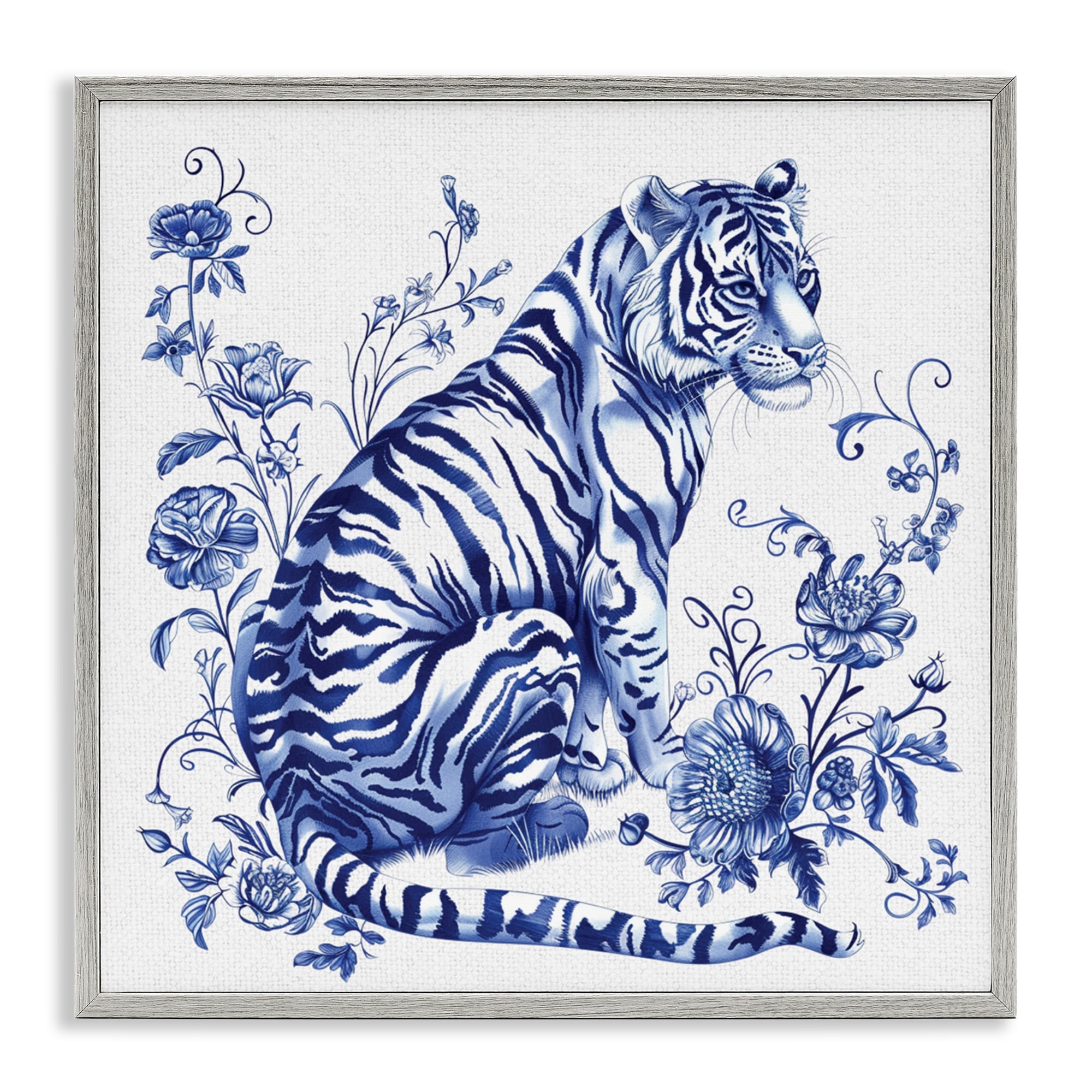 Stupell Traditional Ornate Floral Tiger Framed Giclee Art Design By Lettered and Lined