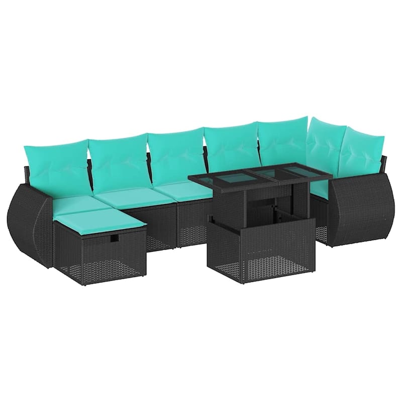 vidaXL Patio Sofa Set with Cushions Sectional Couches 8 Piece Poly Rattan - 24.4" x 24.4" x 27.2"
