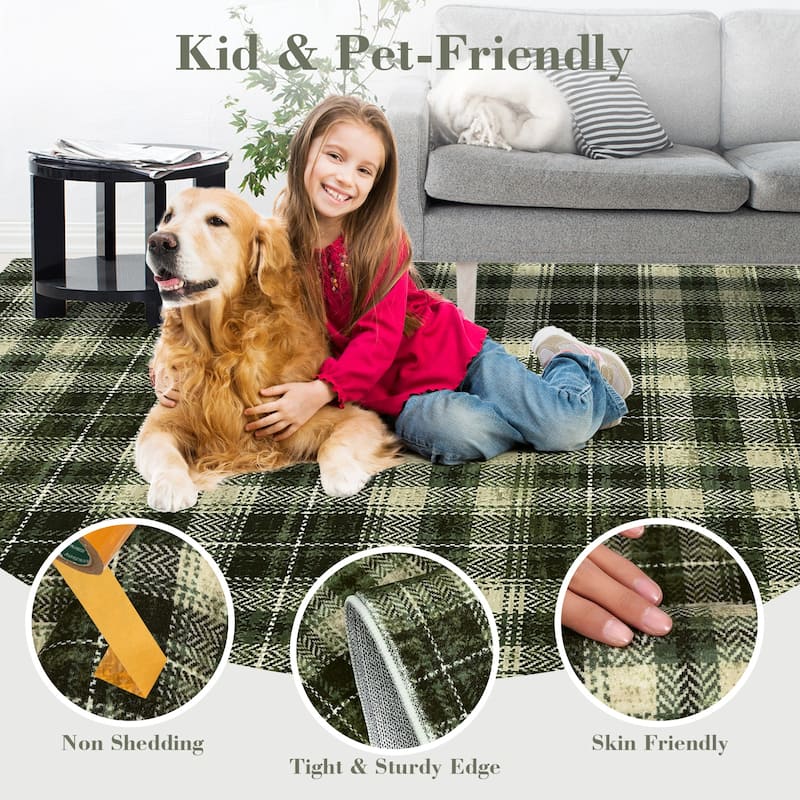 Garvee Earthy Plaid Soft Low Pile Foldable Area Rug