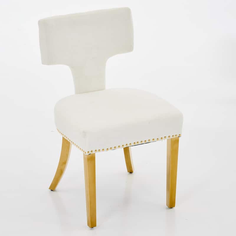 Chenille Upholstered Dining Chair Set of 2, Accent Chair with Curved Back, Kitchen Chair with Stainless Steel Plating Legs