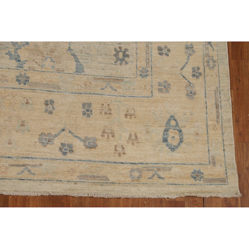 Floral Beige Vegetable Dye Oushak Turkish Rug Hand-Knotted Wool Carpet - 8'1"x 10'2"