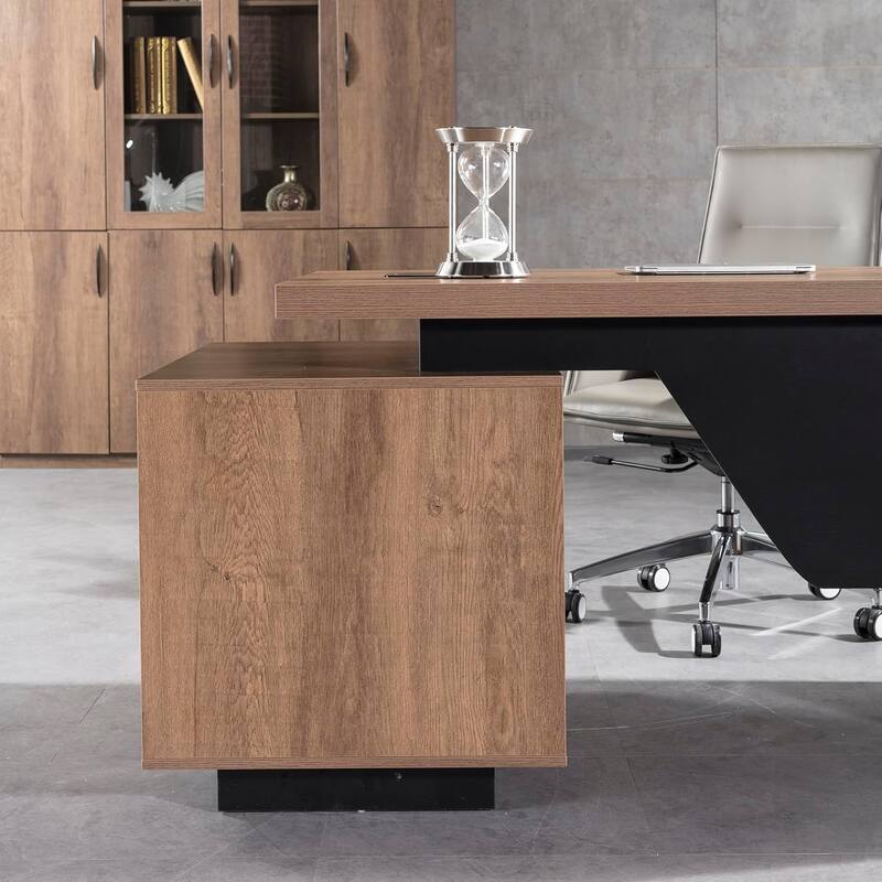 WESOME Modern Width Adjustable Executive Desk with Storage Cabinet