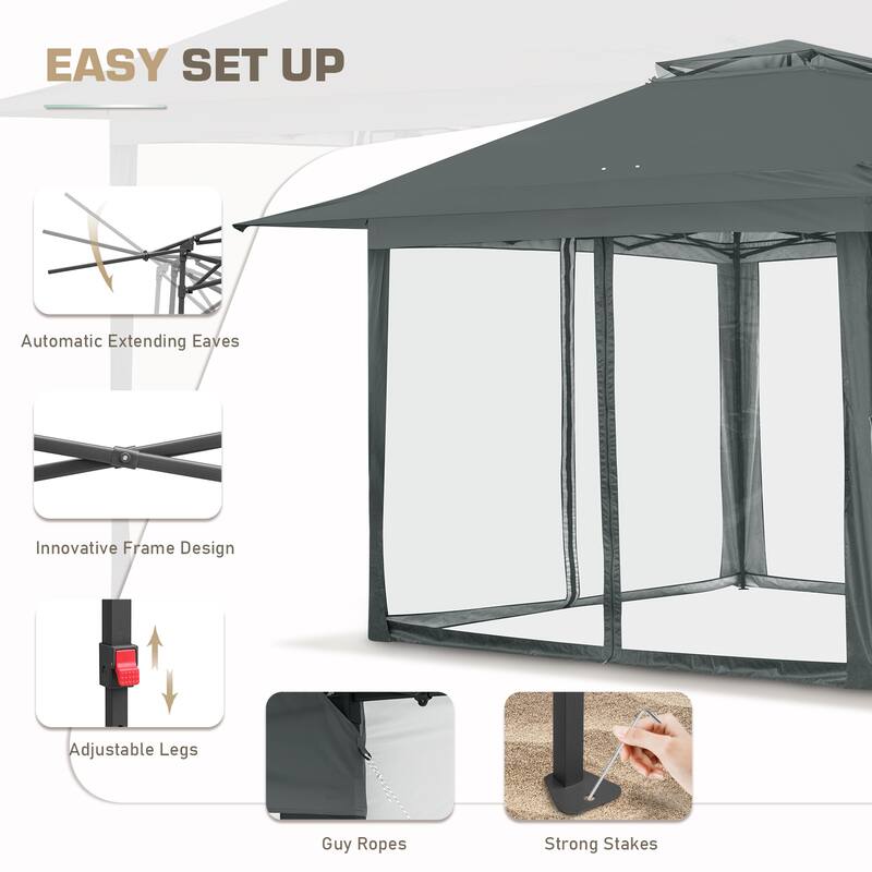EAGLE PEAK 13x13 Pop Up Gazebo with Mosquito Netting, Easy Up Screened Canopy for Patio and Backyard, Easy Set-up Outdoor Gazebo