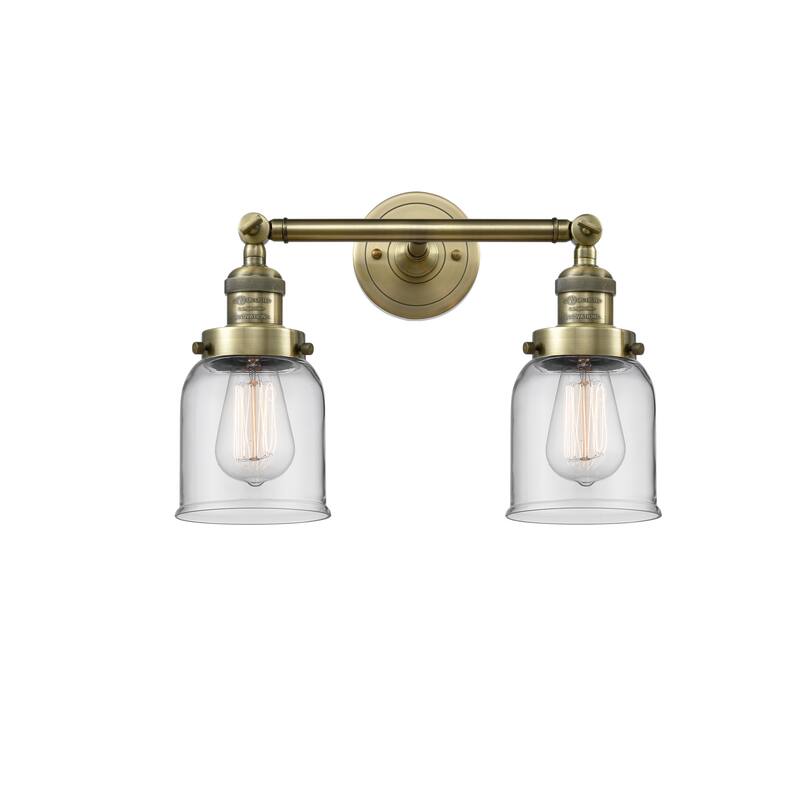 Innovations Lighting Small Bell 2 Light 15" Wide Bathroom Vanity Light - Antique Brass / Clear