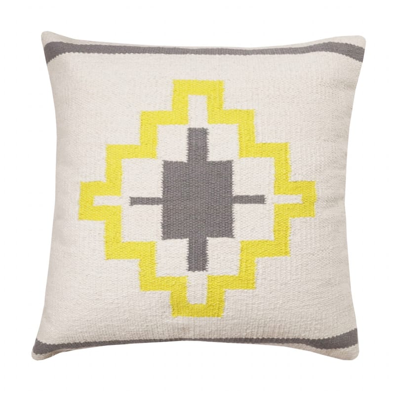 20" X 20" Gray White And Yellow 100% Cotton Geometric Zippered Pillow - 20.00 in. x 20.00 in. x 4.00 in.