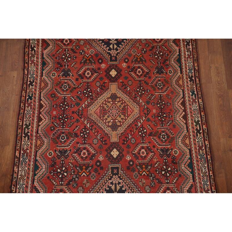 Vegetable Dye Shiraz Persian Vintage Runner Rug Handmade Wool Carpet - 3'6"x 8'11"