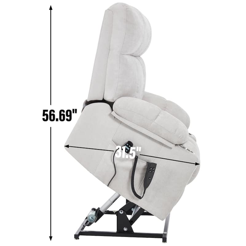 Oversized Chenille Power Lift Recliner with Dual Cup Holders