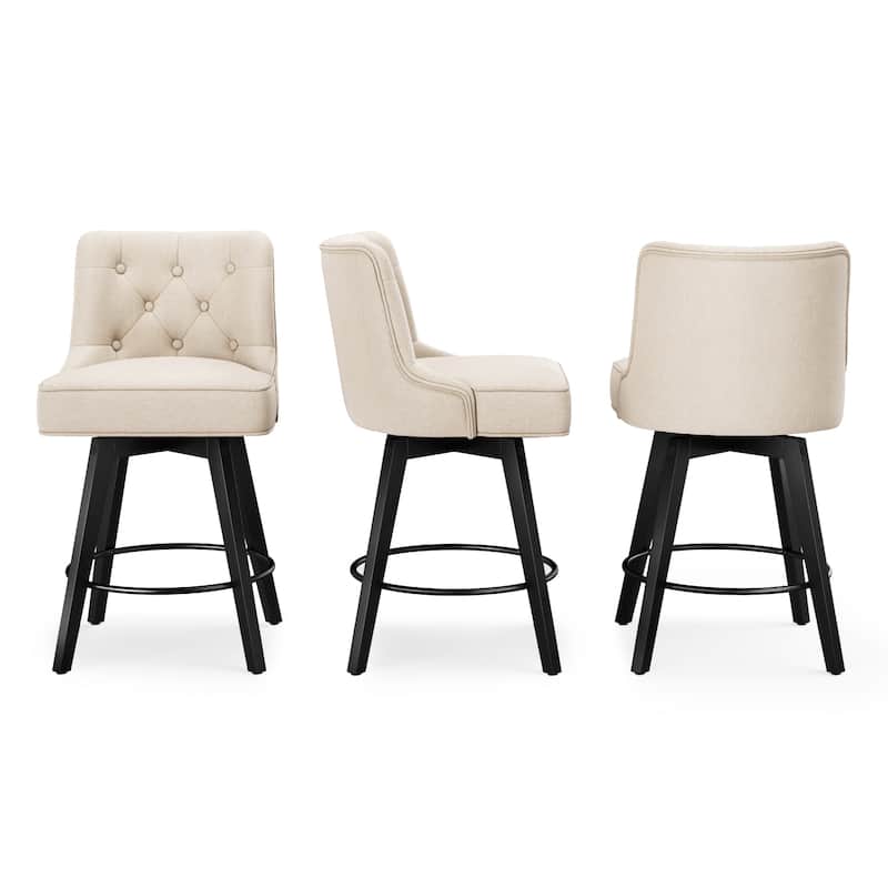 Modern 26 in. Counter Height Stool Upholstered Set of 3 Free Swivel Bar Stools with Back