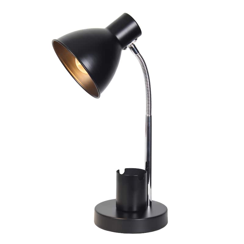 Adjustable Metal Desk Lamp with Organizer Base and Chrome Gooseneck Arm Modern Task Lighting Multiple Colors