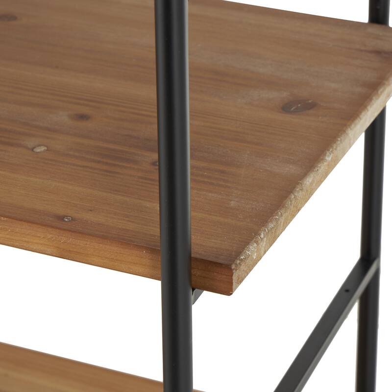 Wood Rectangular 6 Level Shelving Unit with Black Metal Ladder Frames - Brown - Roche River Decor