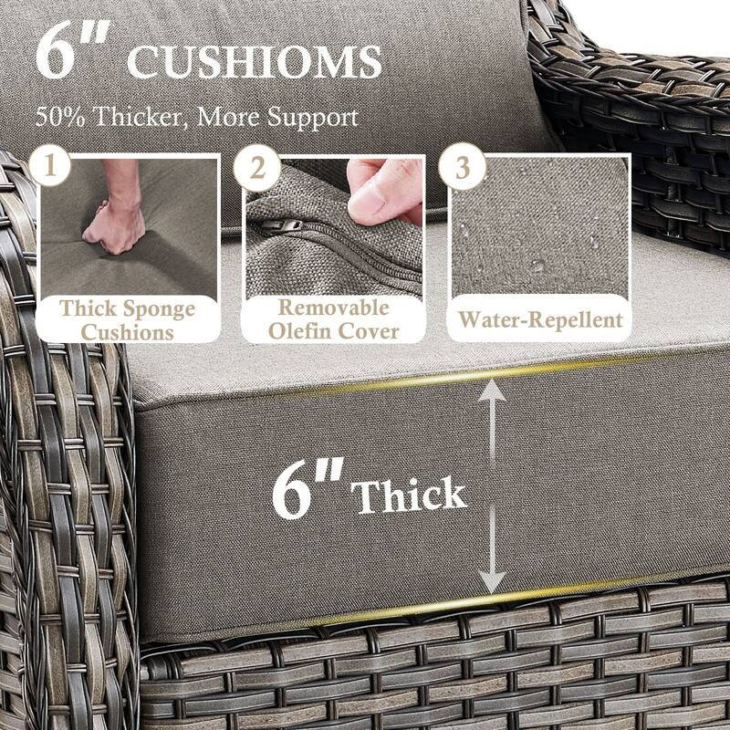 Arcadia 5-Piece Wicker Patio Set with 4 Swivel Glider Chairs and Square All-Iron Fire Pit