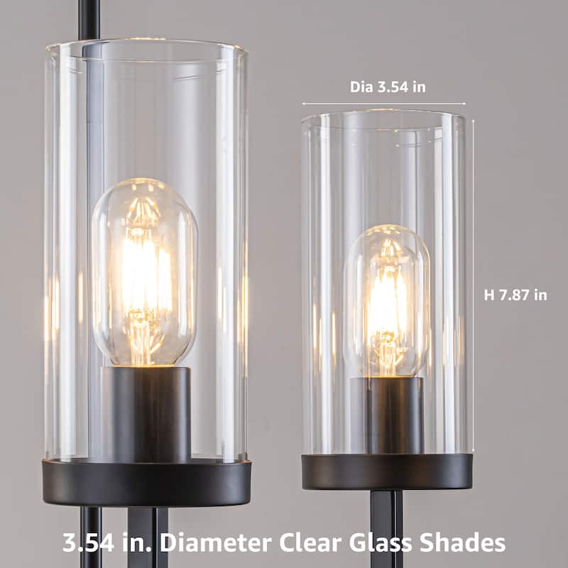 Starsky 6-Light Farmhouse Linear Pendant Light with Double-Row Glass Shades