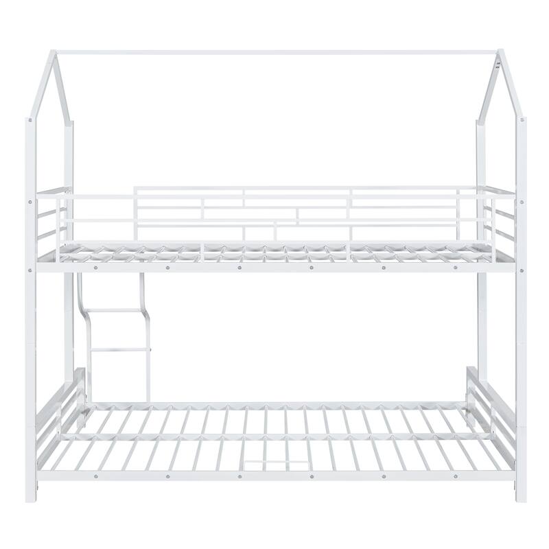 Roomfitters Metal House Bunk Bed Twin Over Full, Playful Roof Frame