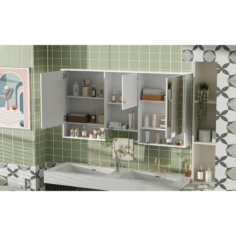 55" Wall-Mount 3-in-1 Mirror Cabinet with Adjustable Shelf, Soft-Closing Hinges, High-Quality MDF, for Bathroom Vanity