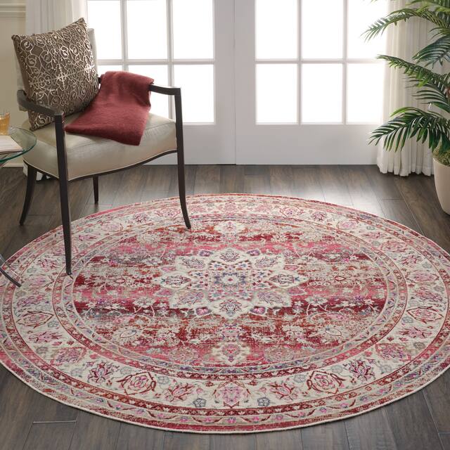 Nourison Vintage Kashan Traditional Area Rug - 4' Round - Red