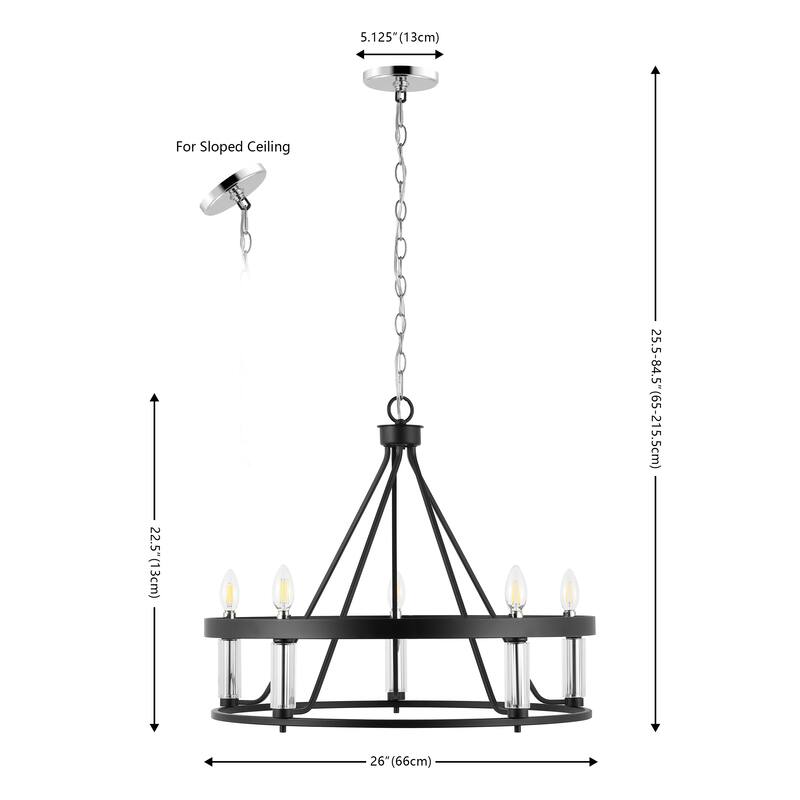 SAFAVIEH Lighting Najada 5-Light Adjustable Pendant Chandelier (LED Bulbs Included) - Black/Chrome - 26Wx26Dx85H
