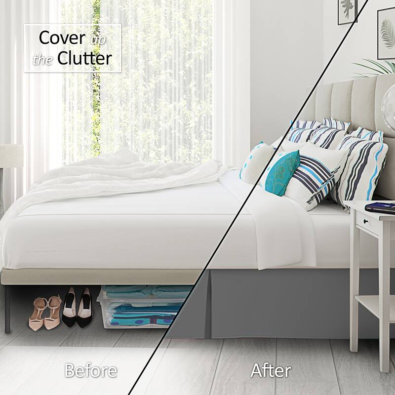 Clara Clark Pleated Bed Skirt-14 inch Tailored Drop - Soft Double Brushed Premium Microfiber Ruffle Bed Skirt - Includes 8 Pins
