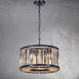 6- Light 20" Black Mondern Farmhouse Crystal Lantern Drum Chandeliers ...