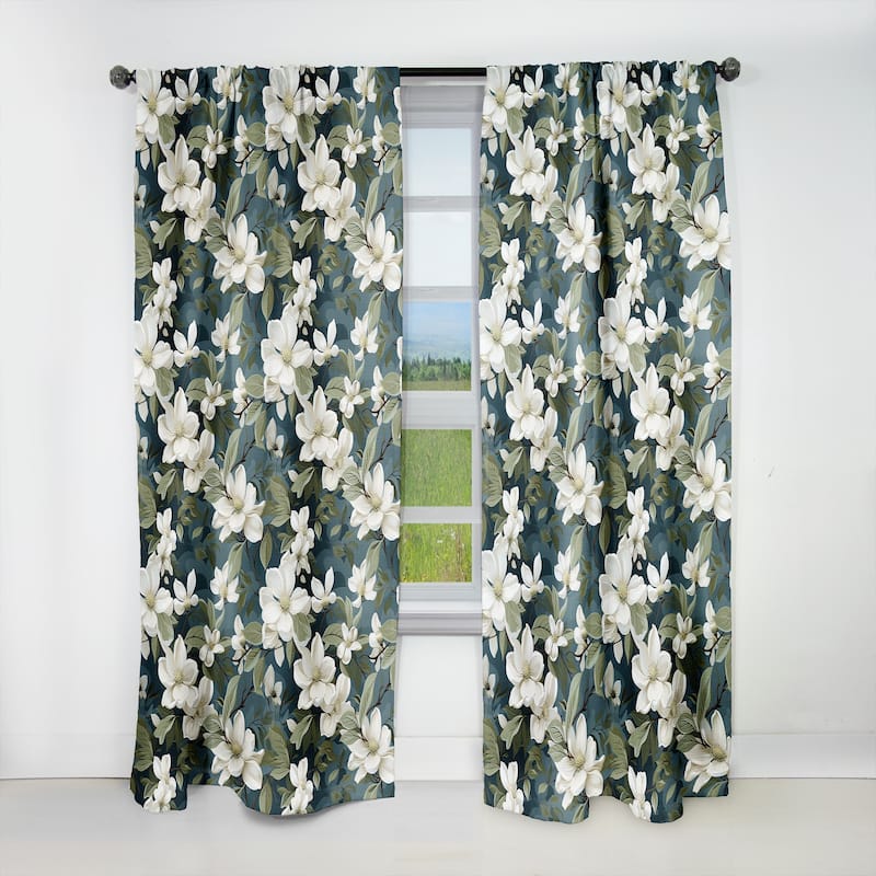 Designart "Grey And White Blossoms Orchid Lovely" Floral Blackout Room Darkening Curtain Panel