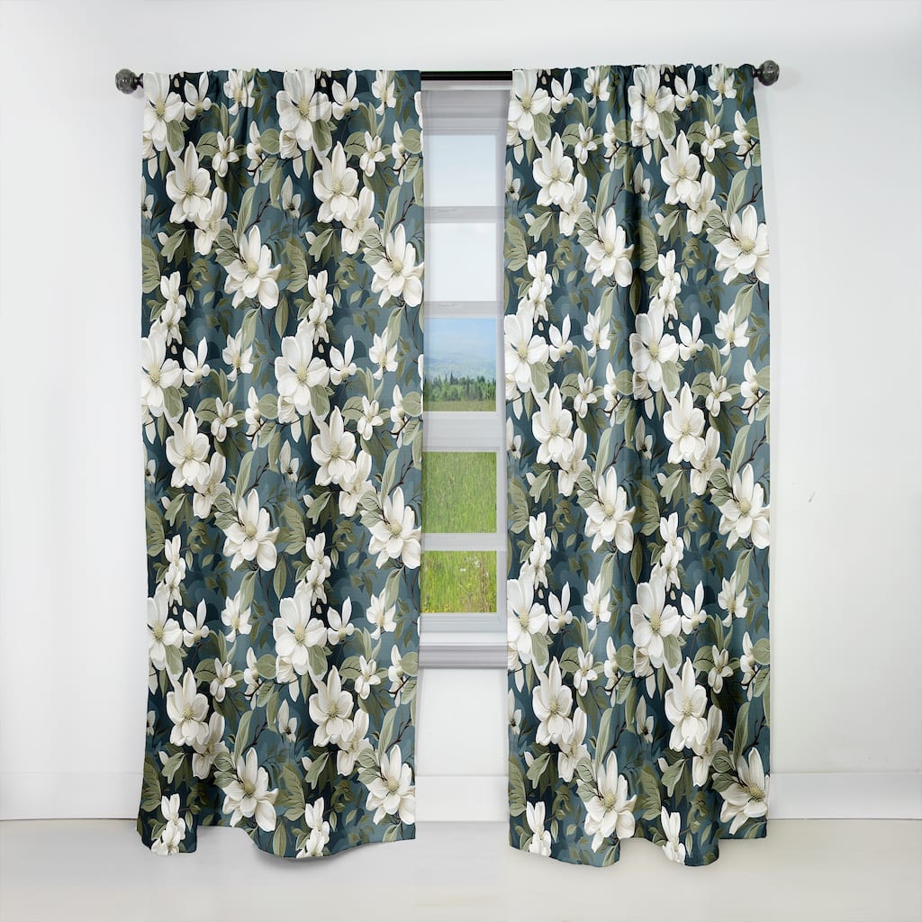 Designart "Grey And White Blossoms Orchid Lovely" Floral Blackout Room Darkening Curtain Panel