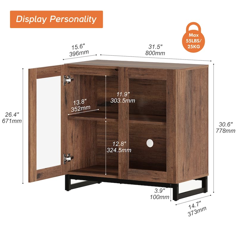 WAMPAT Modern TV Stand with Glass Doors for 110 inch TVs, Entertainment Center Console with Adjustable Shelves and Metal Base