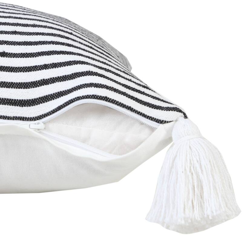 Handwoven Striped Square Throw Pillow with Tassels - 20" - Black and White