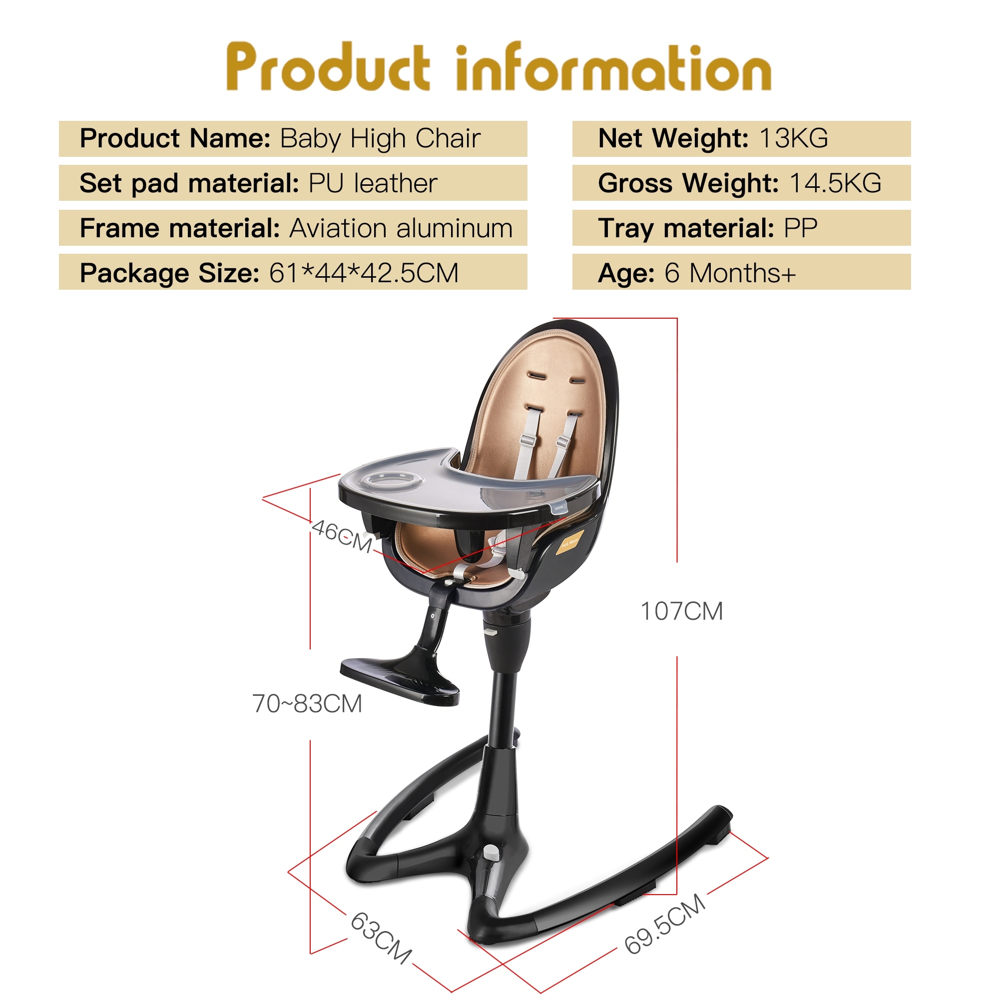 Adjustable Recline, 360° Rotation for Enhanced Durability, Stylish and Versatile Dining Chair for Babies and Toddlers