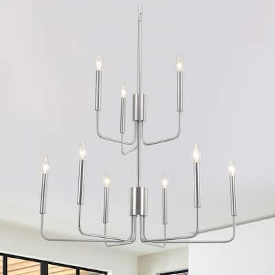 Metal 2-Tier Candle Modern Industrial Chandelier for Living Room Kitchen Island Bedroom Entryway - N/A