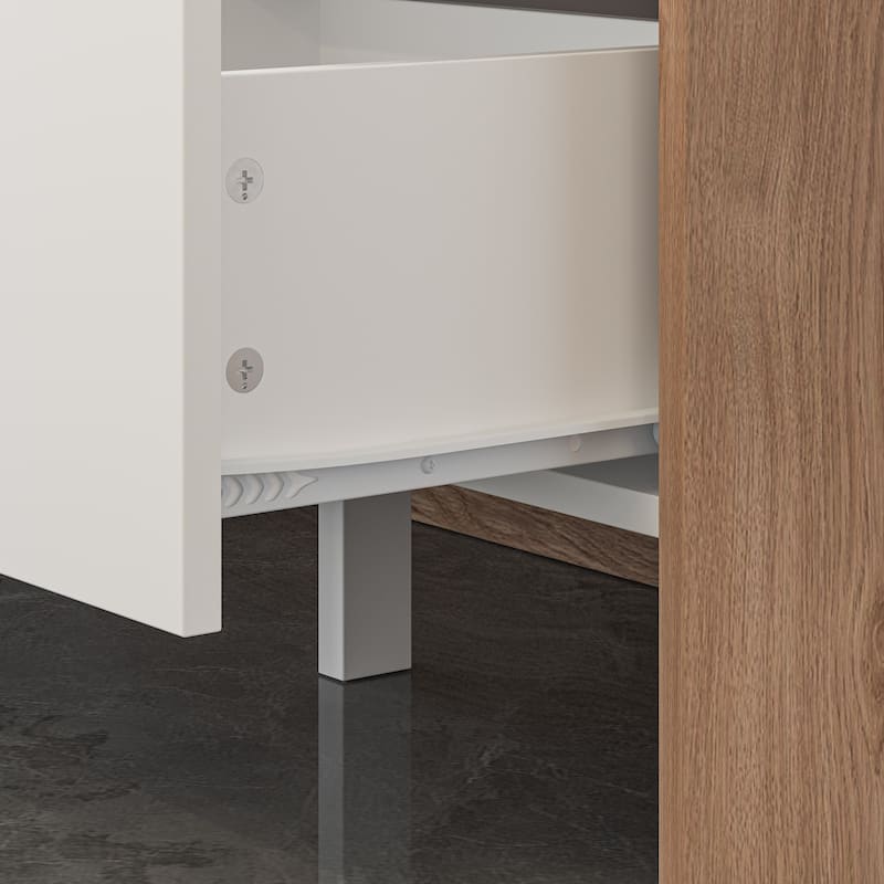 Versatile L-Shaped Desk and Vanity - White & Light Walnut Bedroom Desk