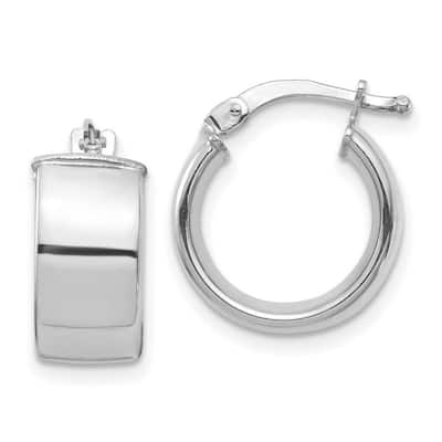 Curata 14k White Gold High Polished 7mm Hoop Earrings - 15.34x14mm Wide 7mm Thick
