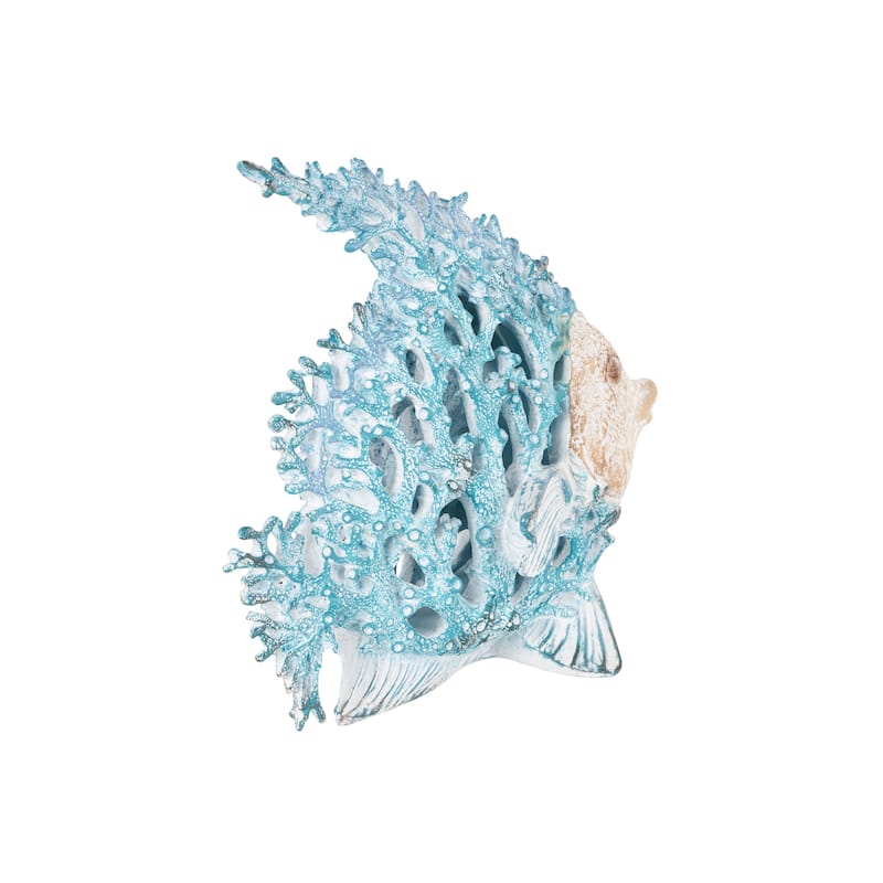 Polystone Textured Fish Decorative Sculpture with White Fins - Blue or Red