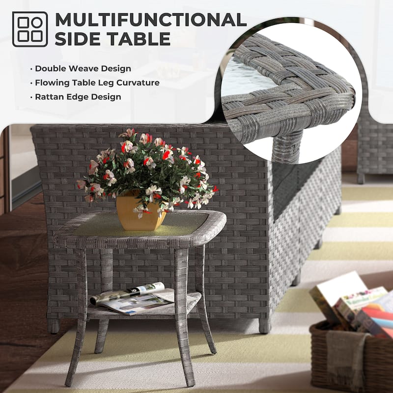 HOOOWOOO 9-piece Handwoven Wicker Patio Sectional Set with Swivel Rocking Chair