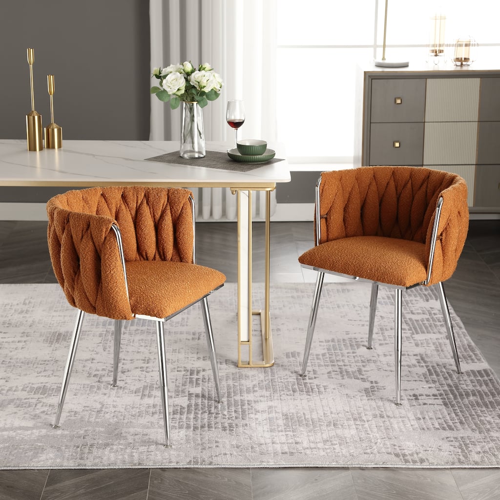 Boucle Dining Chairs With Metal Feet 2PC
