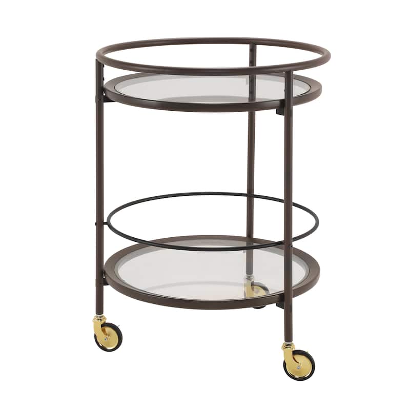 Christopher Knight Home - Aurelia Modern Round Bar Cart with Tempered Glass Shelves