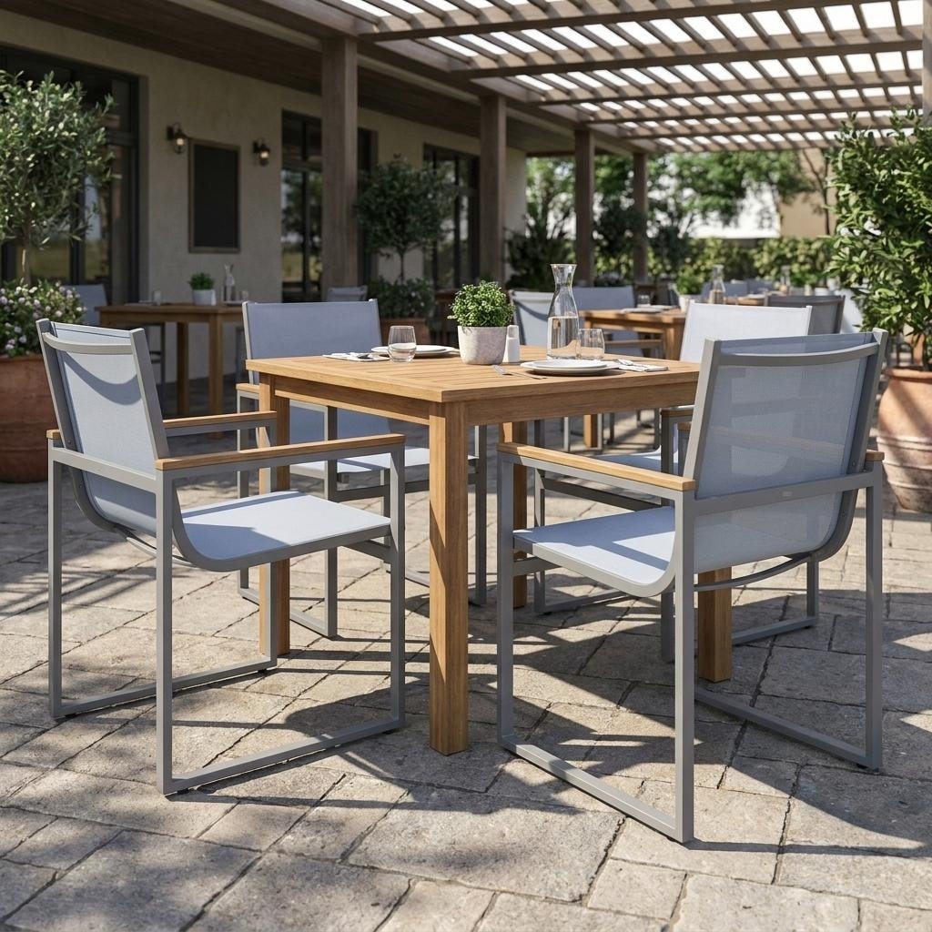 Set of Two 22" Light Gray Metal Outdoor Dining Chair