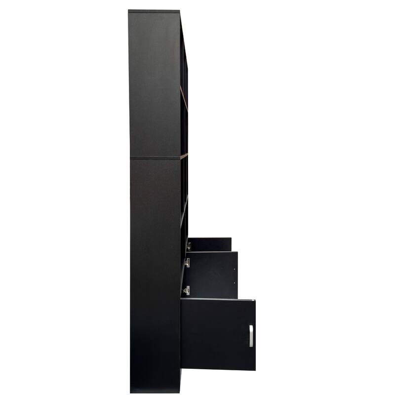 70.87"Tall Bookshelf with 10 Cubes and 3 Doors,4-Tier Bookshelf,Open Shelf Bookcase with Cabinet,Modern Cube Storage Organizer