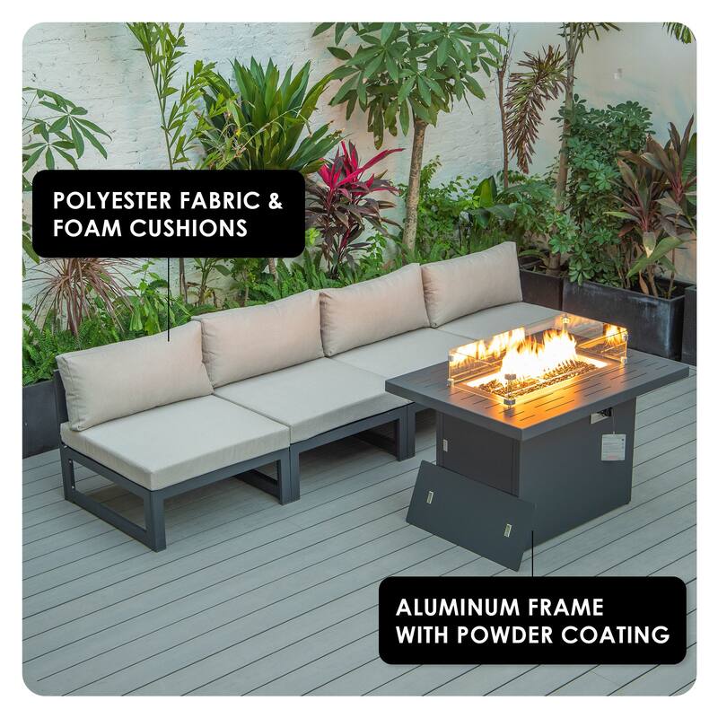 Chelsea Modern 5-Piece Aluminum Outdoor Patio Conversation Set with Coffee Table with Removable and Washable Cushion Covers