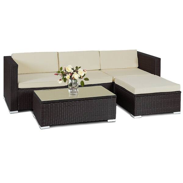 Shop Costway 5 Pcs Patio Furniture Set Rattan Wicker Table Shelf Garden On Sale Overstock 18531901