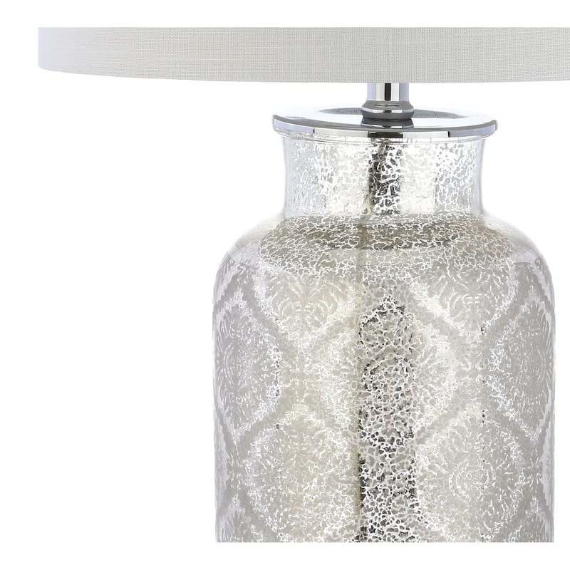 Emilia 24.5" Trellis Pattern Glass LED Table Lamp, Mercury Silver by JONATHAN Y