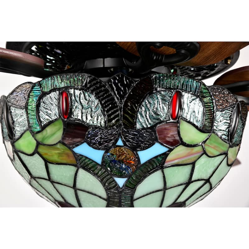 Inio 5-Blade Lighted Ceiling Fan 2-Tier Tiffany Style Glass
