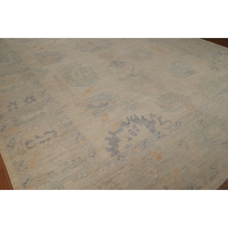 Hand Knotted Oriental 100% Wool Carpet Transitional All-Over Beige & Ivories Oushak Area Rug - 13' 9'' X 10' 0''